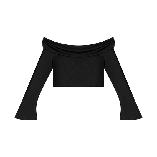 Off the Shoulder Bell Sleeve Crop T-Shirt