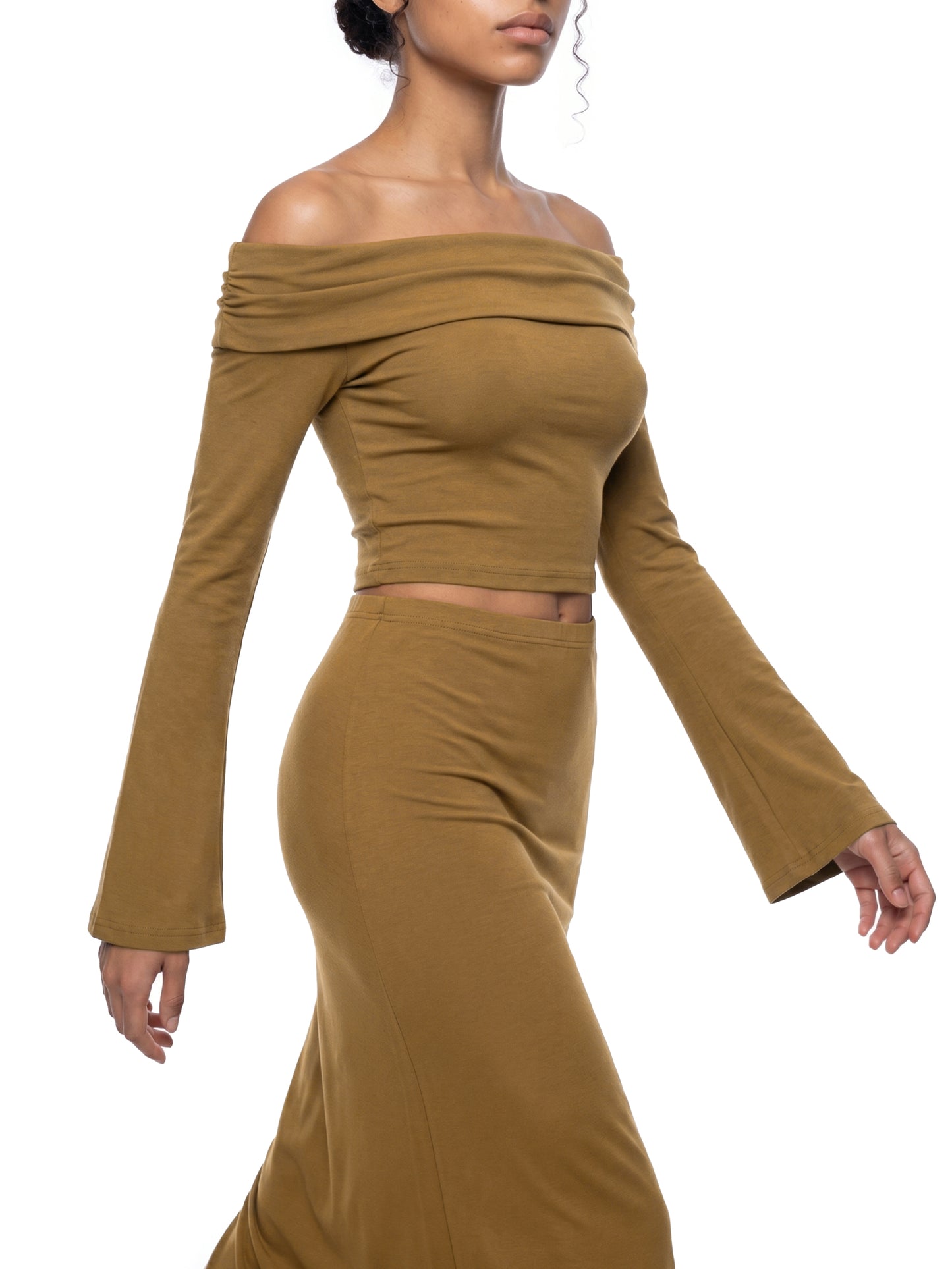 Off the Shoulder Bell Sleeve Crop T-Shirt