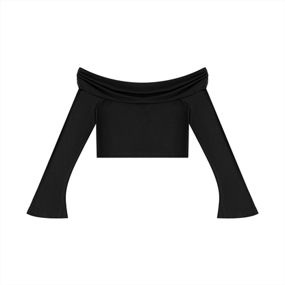 Off the Shoulder Bell Sleeve Crop T-Shirt