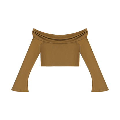 Off the Shoulder Bell Sleeve Crop T-Shirt