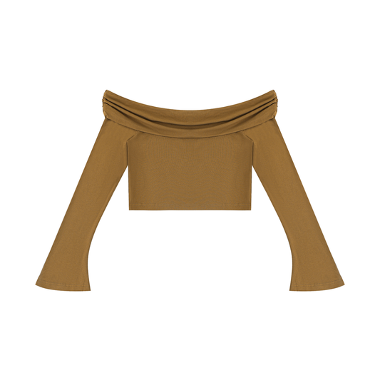 Off the Shoulder Bell Sleeve Crop T-Shirt