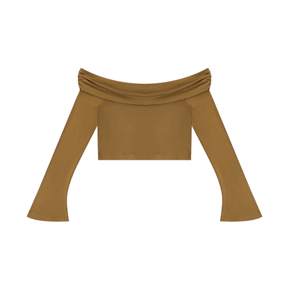 Off the Shoulder Bell Sleeve Crop T-Shirt