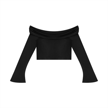 Off the Shoulder Bell Sleeve Crop T-Shirt