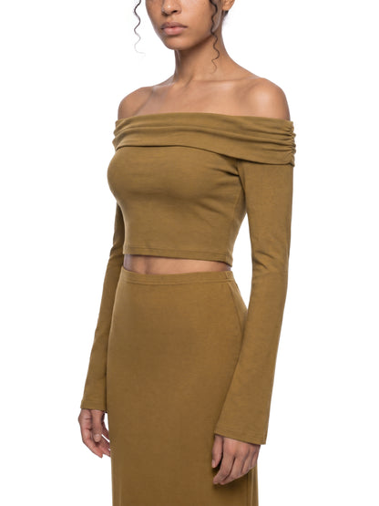 Off the Shoulder Bell Sleeve Crop T-Shirt
