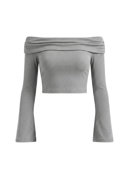 Off the Shoulder Bell Sleeve Crop T-Shirt